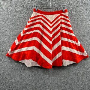 Easley Womens Flare Skirt Medium Orange White Chevron Striped‎ Lined Pockets